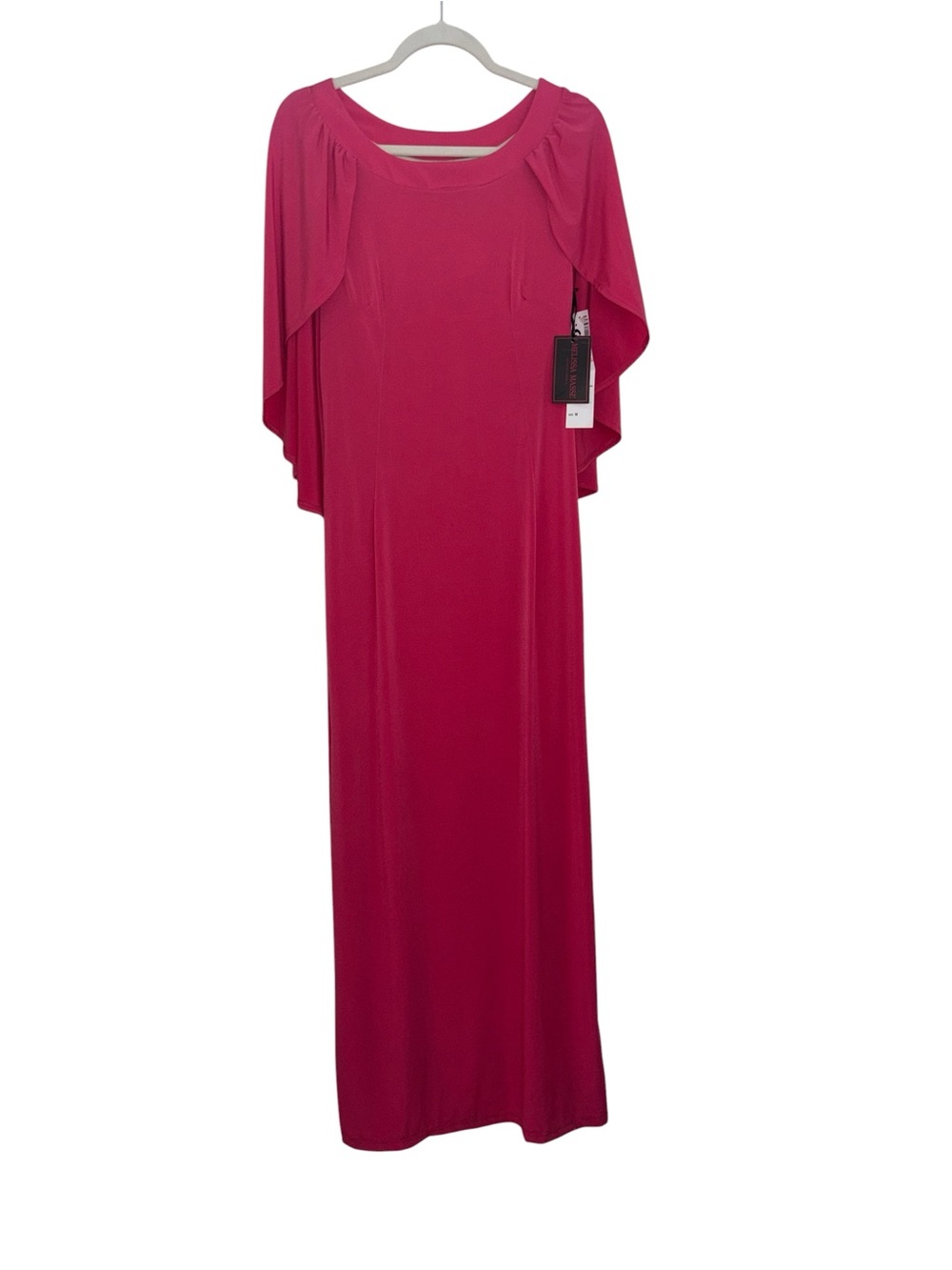 NWT Melissa Masse Elegant Fuchsia Maxi Dress with Cape Sleeves